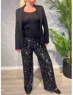 Sort pailletbuks med festligt shine til kvinder – TIPPY Collection