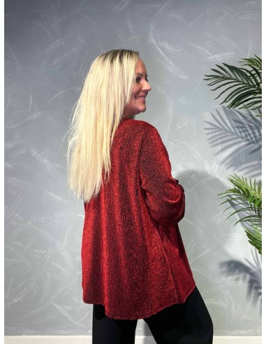 TIPPY;  LANGÆRMET RØD GLIMMER BLUSE