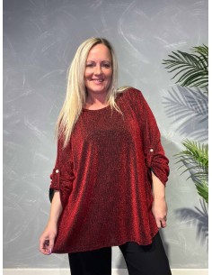TIPPY;  LANGÆRMET RØD GLIMMER BLUSE