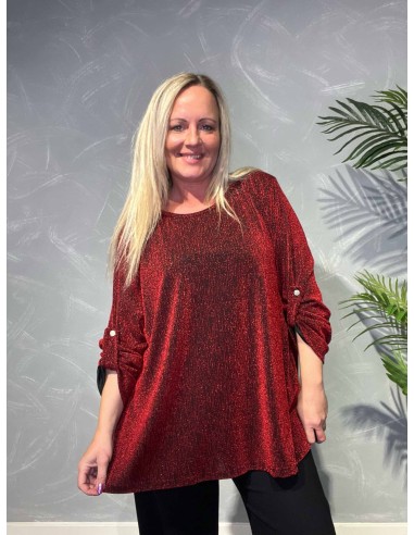 TIPPY;  LANGÆRMET RØD GLIMMER BLUSE