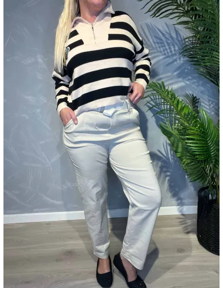 Beige chino bukser med stræk og bælte til kvinder – TIPPY Collection