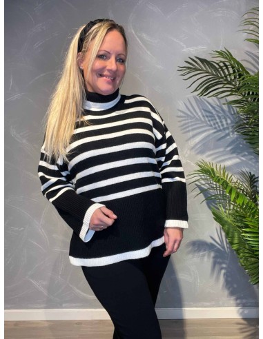 TIPPY DEN BLØDESTE STRIKTRØJE MED RULLEKRAVE - SORT/HVID