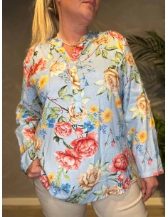 Sky hør skjortebluse med blomster til kvinder – TIPPY collection 2