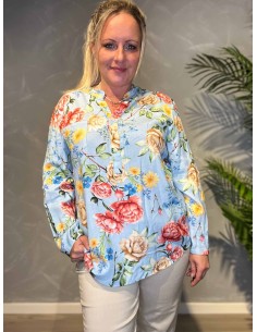 Sky hør skjortebluse med blomster til kvinder – TIPPY collection