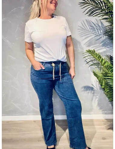 blå straight leg jeans til kvinder med elastik i taljen – Cherry Berry