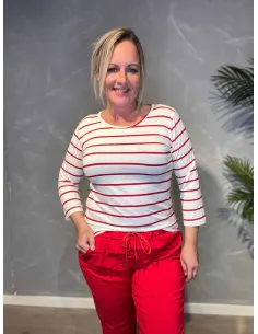TIPPY STRIBET T-SHIRT HVID/RØD