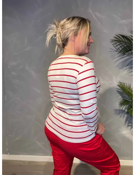 TIPPY STRIBET T-SHIRT HVID/RØD