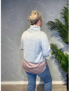 TIPPY; BLUSE MED LAG, GRÅ & ROSA 2