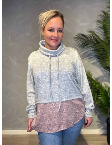 TIPPY; BLUSE MED LAG, GRÅ & ROSA