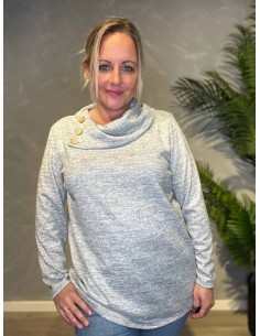 Grå bluse med bred krave til kvinder – Tippy Collection