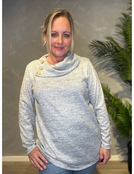 Grå bluse med bred krave til kvinder – Tippy Collection
