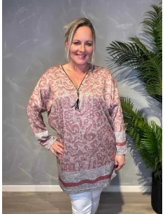"Rosa tunika med print og lynlås til kvinder - TIPPY Design"