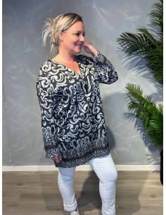"Sort tunika med print og lynlås til kvinder - TIPPY Design"