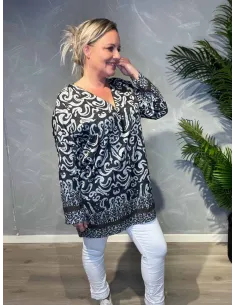 "Sort tunika med print og lynlås til kvinder - TIPPY Design"