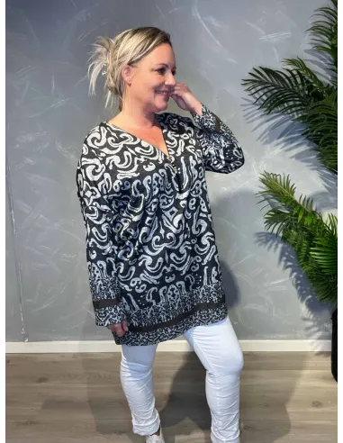 "Sort tunika med print og lynlås til kvinder - TIPPY Design"