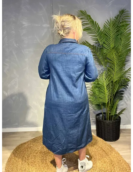 Bagside af mørk blå denim skjortekjole til kvinder – TIPPY