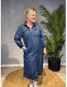 “Mørk blå denim skjortekjole til kvinder – Un Jour by TIPPY
