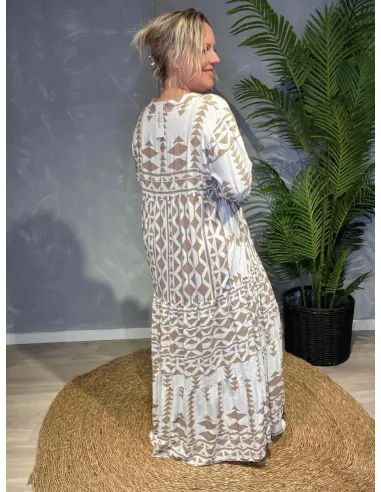 Bagside af beige maxikjole til kvinder – TIPPY