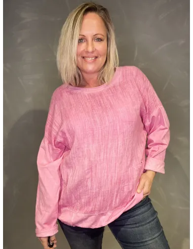 Pink bluse med struktur og snørre til kvinder – TIPPY Collection