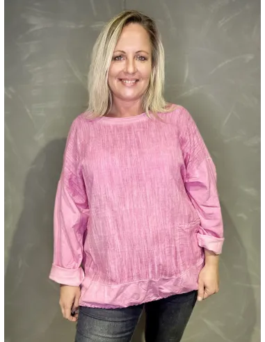 Pink bluse med struktur og snørre til kvinder – TIPPY Collection
