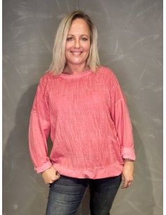 Coral bluse med struktur og snørre til kvinder – TIPPY Collection