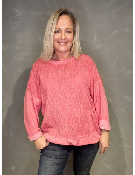Coral bluse med struktur og snørre til kvinder – TIPPY Collection