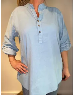 Sky blå skjorte bluse i fløjl med knapper til kvinder – Tippy Collection 2