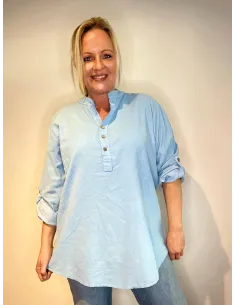 Sky blå skjorte bluse i fløjl med knapper til kvinder – Tippy Collection