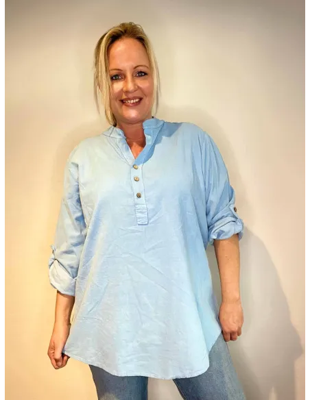 Sky blå skjorte bluse i fløjl med knapper til kvinder – Tippy Collection