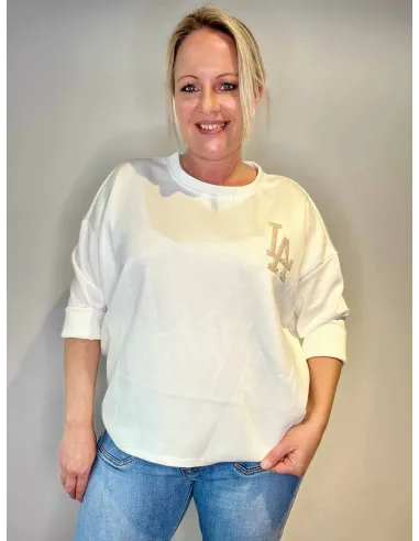 Hvid oversize trøje med LA-logo til kvinder – TIPPY Collection