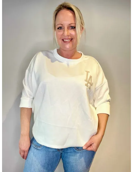Hvid oversize trøje med LA-logo til kvinder – TIPPY Collection