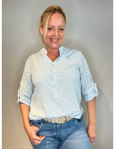 Sky blå skjorte bluse med blomsterprint til kvinder – Tippy Collection