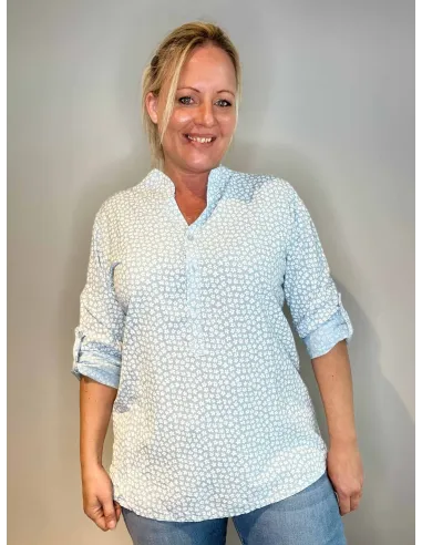 Sky blå skjorte bluse med blomsterprint til kvinder – Tippy Collection