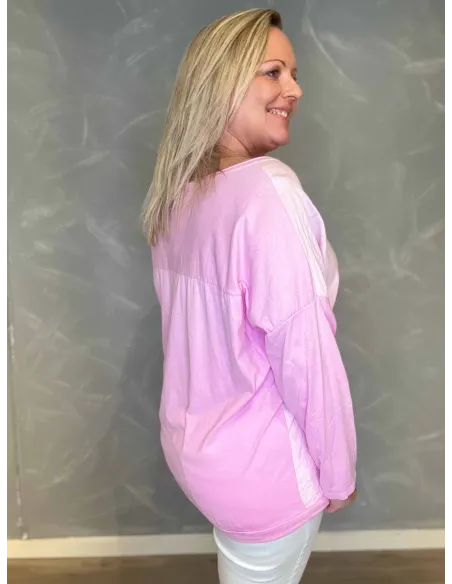 Bagside af rosa bluse med struktur til kvinder – TIPPY