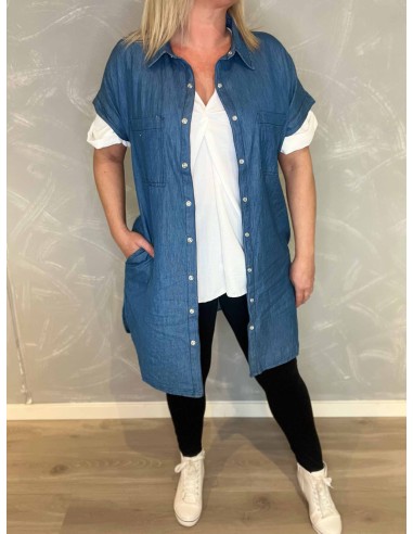 Denim blå skjorte med skrålommer til kvinder – Design By Tippy
