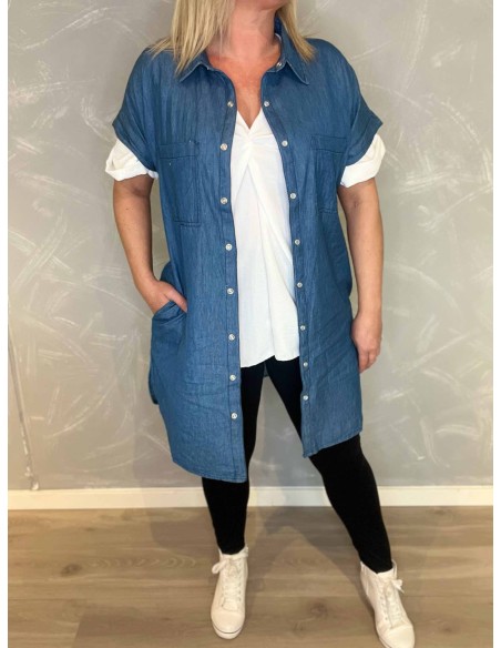 Denim blå skjorte med skrålommer til kvinder – Design By Tippy