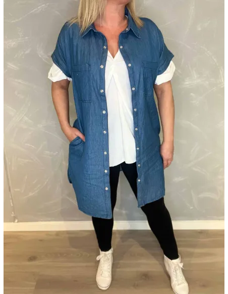 Denim blå skjorte med skrålommer til kvinder – Design By Tippy