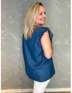 Denim blå skjortebluse med flæseærme til kvinder – Design by TIPPY 2