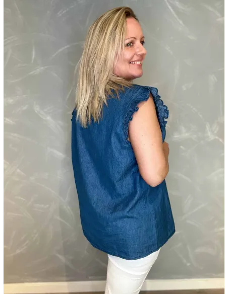 Bagside af denim blå skjortebluse til kvinder – TIPPY