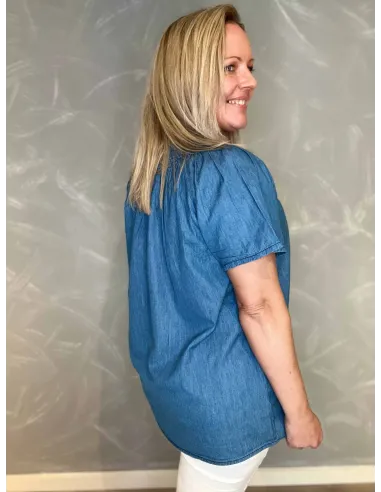 Bagside af denim blå bluse til kvinder – TIPPY