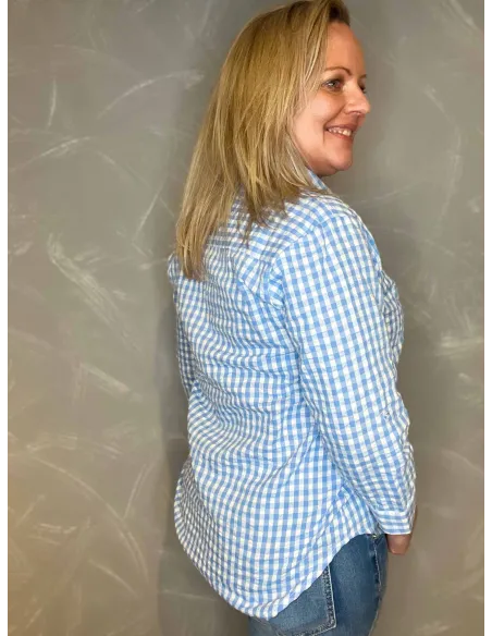 Blå/hvid ternet bomuldsskjorte vist bagfra - TIPPY