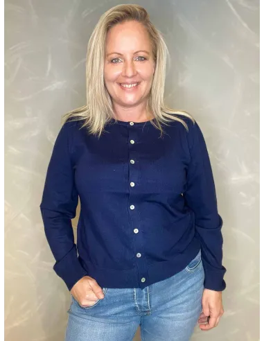 "Navy fin strikket cardigan med knapper til kvinder - TIPPY Design"