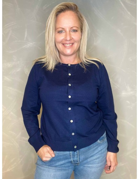 "Navy fin strikket cardigan med knapper til kvinder - TIPPY Design"